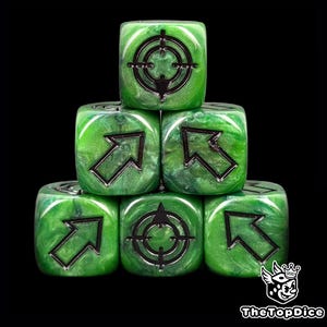 Green & Black Scatter Dice D6 Arrows for Random Direction, Wargames, TTRPG, Tabletop, Role Games, Markers, Launcher Dice, Resin Dice.