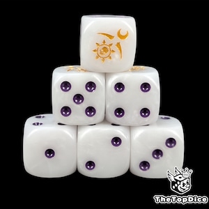 Velvet Sin Dice White Resin D6 for Grimdark Wargames, Cursed Pleasure Cults, Masked Nobles & Twisted Armies of Gluttony and Excess.