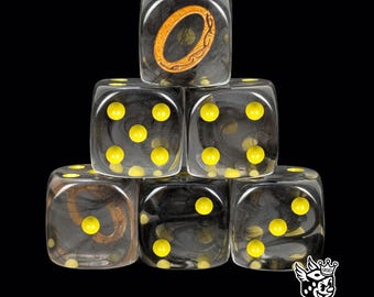 Transparent Black Resin D6 Dice, Shadow Sigil, Epic Fantasy Tabletop Battles