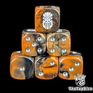 Smidda Dwarf Tech-tärningar Orange-svarta Sci-Fi D6 för Grimdark-krigsspel, högteknologiska släktarméer, anpassade trupper och bordsstridsstyrkor.