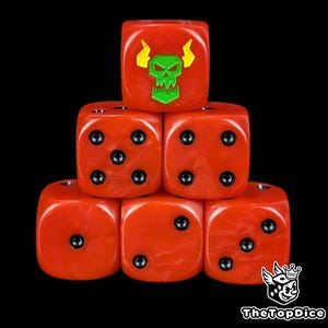 Red & Black Resin D6 Dice, Turbo Orc Sigil, Grimdark Tabletop Battles