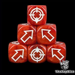 Red & White Scatter Dice D6 Arrows for Random Direction, Wargames, TTRPG, Tabletop, Role Games, Markers, Launcher Dice, Resin Dice.
