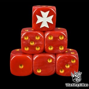 Crimson Templar Dice Red Resin D6 for Grimdark Wargames, Holy Warriors, Zealot Chapters, Sci-Fi Armies & Tabletop Skirmish Battles.