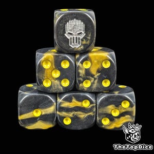 Ironclad Legion Dice Black & Gold Resin D6 for Grimdark Wargames, Ruthless Siege Masters Merciless Tech Armored Warhosts.