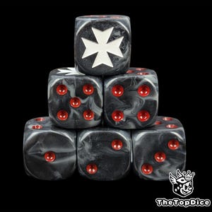 Crusader Templar Dice Black Resin D6 for Grimdark Wargames, Holy Crusader Orders & Fanatic Knight Armies of the Eternal Void.