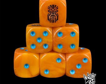 Forgekind Dice Orange Resin D6 for Grimdark Wargames, Cybernetic Dwarves & Mechanized Stoneborn Armies of Deep Core Realms.