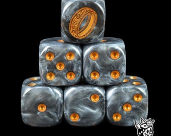 Black Resin D6 Dice, Ancient Band Sigil, Epic Fantasy Tabletop Battles