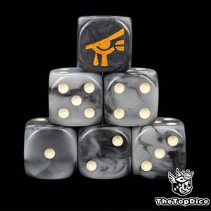 Voidseer Augen Würfel Schwarz & Grau Resin W6 für Grimdark Sci-Fi Kriegsspiele, Psychic Alien Seers, Runic Vision Armies Kräfte der Eldritch Prophezeiung.