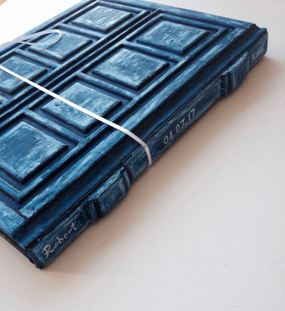 Customized Blue Wedding Guest Book, 8"X11" Bigger than River Song Journal, Handmade Personalized Guest Book