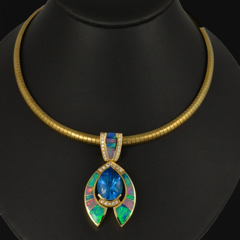 Australian opal pendant with topaz and diamond accents image 4