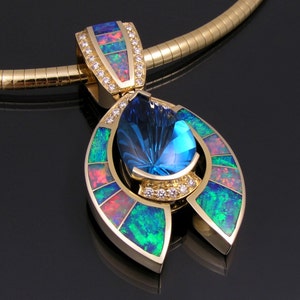 Australian opal pendant with topaz and diamond accents image 1