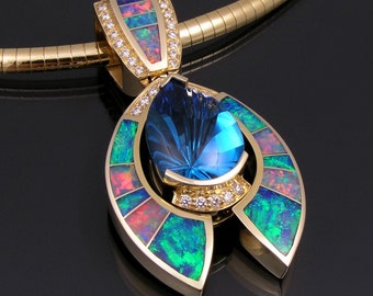 Australian opal pendant with topaz and diamond accents