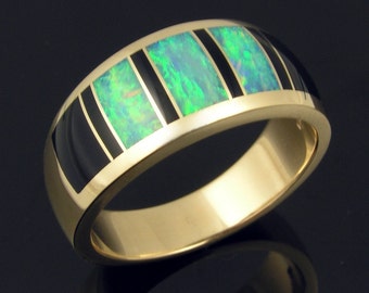 Australian opal inlay and black onyx inlay 14k gold ring