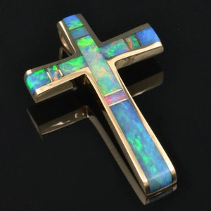 Opal Cross Pendant- Cross Pendant Inlaid with Opal- Australian Opal Cross Necklace in Gold