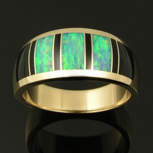 Australian opal ring with black onyx inlay in 14k gold image 1
