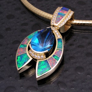 Australian opal pendant with topaz and diamond accents image 3