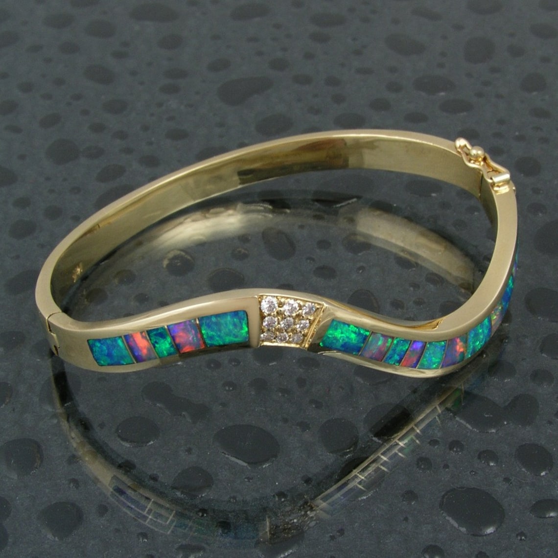 Australian Opal Bracelet With Diamonds in 14k Gold Etsy