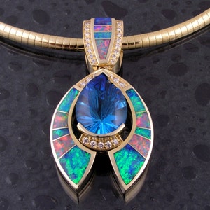 Australian opal pendant with topaz and diamond accents image 2