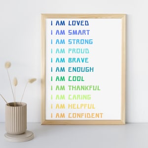 Affirmation and Encouragement For Kids, Kids Affirmations, Daily Affirmations, I am Loved and I am Enough, Nursery Inspirational Wall Art
