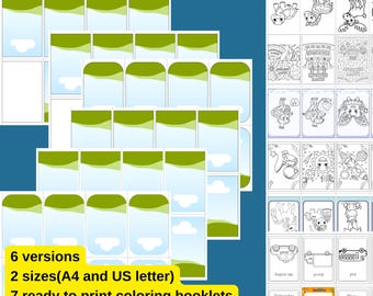 Editable Mini Coloring Book Template, Kids Activity Booklet (Canva)