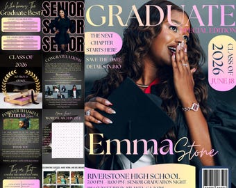 Editable Graduation Magazine Template 2026, Senior 2026 Graduation Invitation, High School Graduation 2026, Graduation Class of 2026