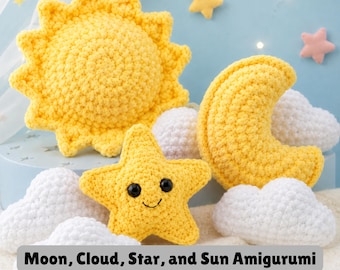 Moon, Cloud, Star, and Sun Amigurumi Baby Crib Crochet Pattern, Amigurumi Celestial Baby Mobile Pattern, Nursery Crib Décor, Baby Mobile PDF