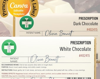 Editable Prescription Chocolate Bar Label: Funny Novelty Gift (Digital Download)
