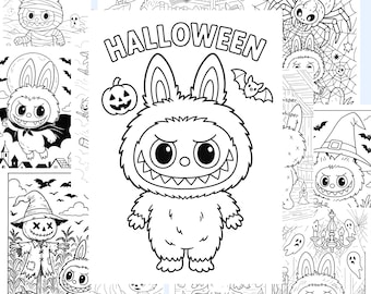 20 Labubu Halloween Coloring Pages, Labubu Horror, Labubu Fun Activity for Kids and Adults, Spooky, Digital Download, Labubu Digital