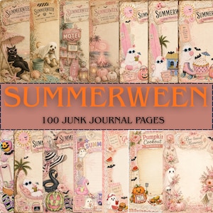 100 sommardagbokssidor, utskrivbara Halloween-ephemera-sidor, läskigt sommardagbokskit, stranddagbokssidor, utskrivbara ephemera-sidor