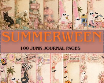100 Summerween Junk Journal Pages, Printable Halloween Ephemera Pages, Spooky Summer Journal Kit, Beachy Journal Pages, Printable Ephemera