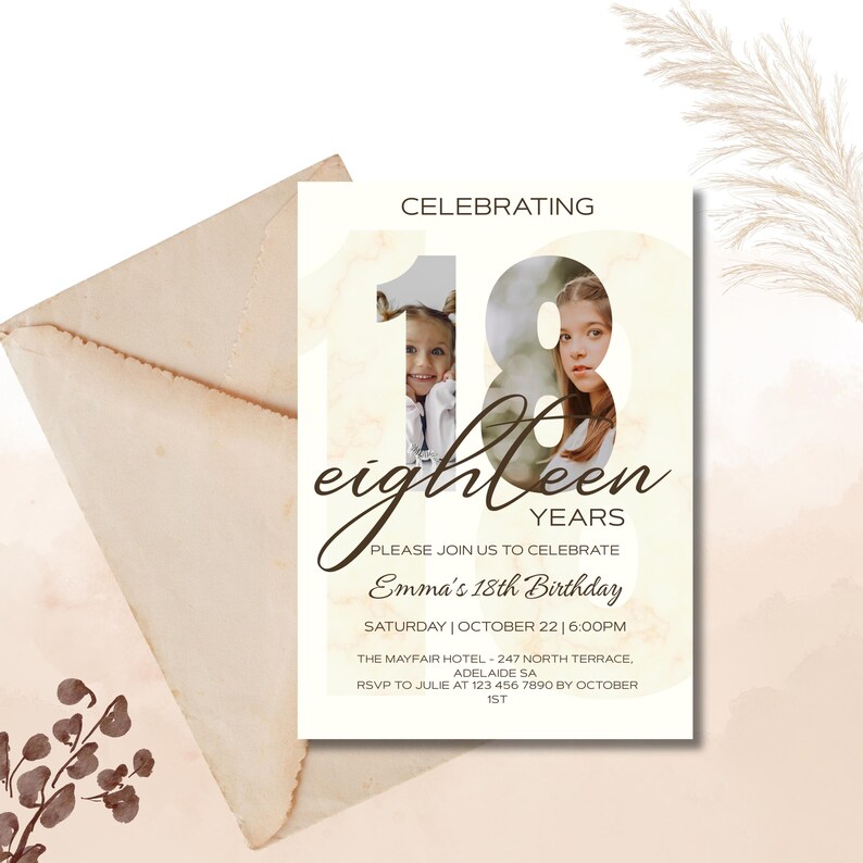 Editable 18th Birthday Photo Invitation Template: Canva Party Invite ...