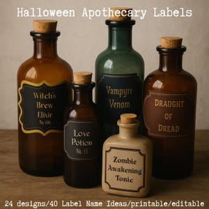 Halloween Flaschen Aufkleber: Hexe Apotheker Flasche Aufkleber (Digitaler Download)