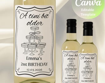 Etiqueta para minibotella de Martini de cumpleaños: Plantilla editable para Tini Bit (Descargar PDF)