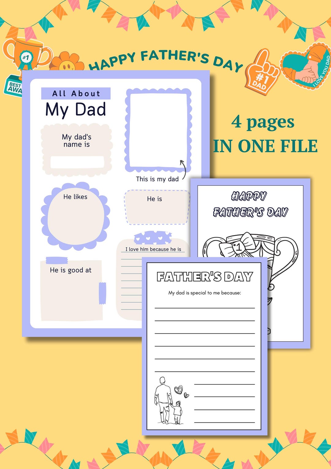 All About My Dad Printable: Father's Day Coloring Page (PDF) - Etsy