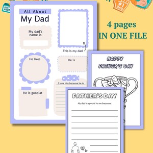 All About My Dad Printable, Fathers Day Printable, Fathers Day Gift from Kids, DIY Fathers Day Coloring Activity Page, All About My Dad