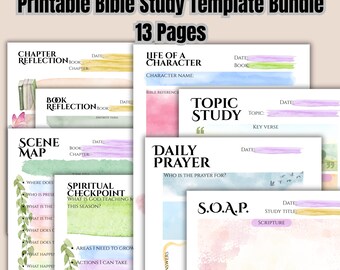 13 Pages Printable Bible Study Template Bundle, SOAP Bible Study Templates, Printable Bible Chapter Notes, Verse Mapping Journal Guide PDF