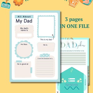 All About My Dad Printable, Father&#39;s Day Gift from Kids, DIY Father&#39;s Day Coloring Activity Page, Fill In The Blank Worksheet, Dad&#39;s Gift