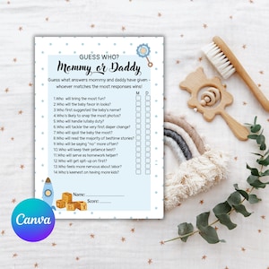 Guess Who Mommy or Daddy Game: Baby Shower Trivia (Digital Download)