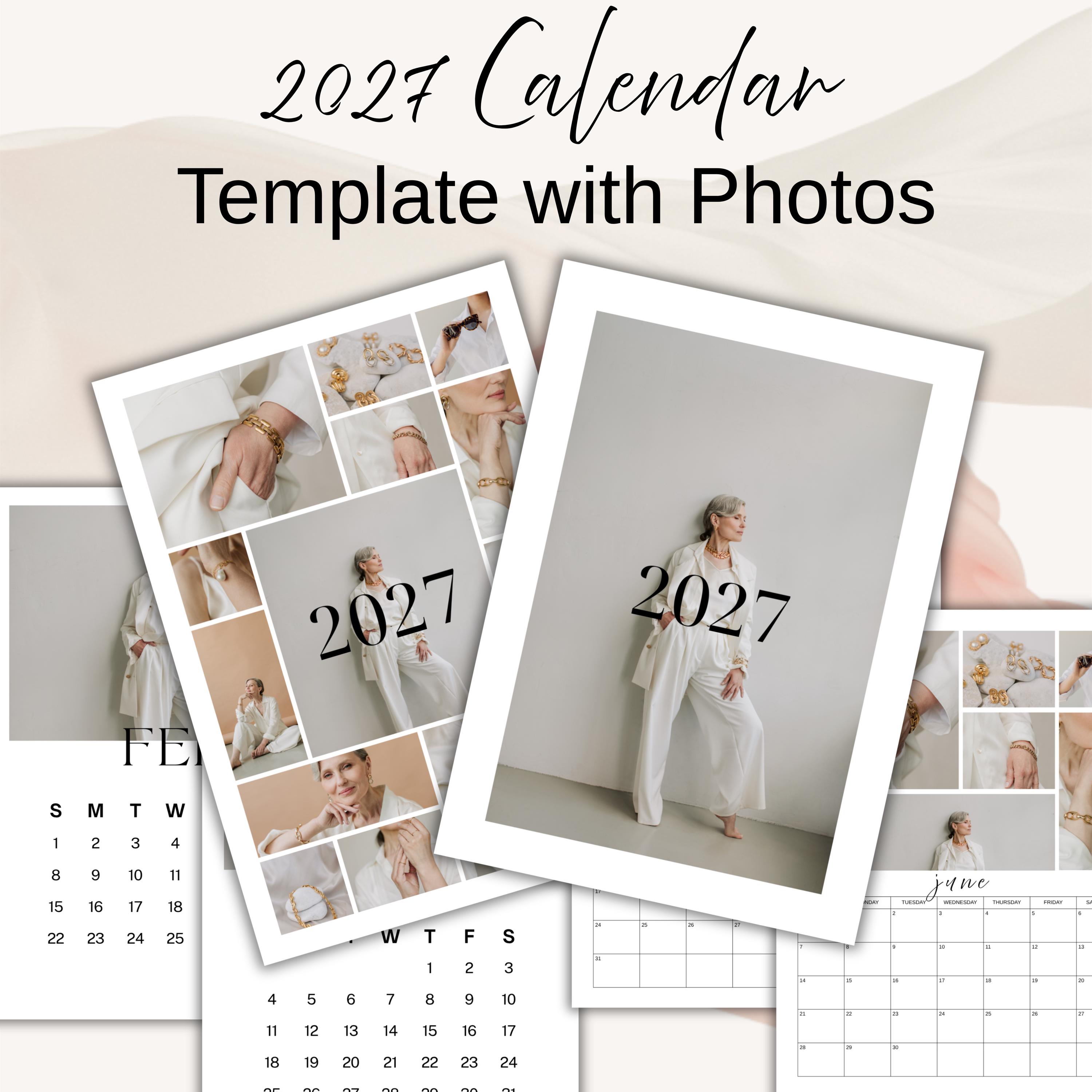 2027 Photo Template Calendar, Printable and Editable Desk Calendar, DIY