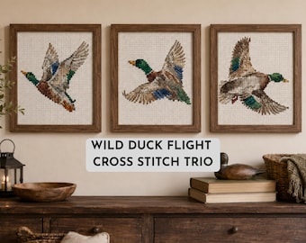 Wild Duck Flight Cross Stitch Trio Pattern, Wild Duck Patterns, Digital Download Counted Cross Stitch Pattern, 3 Mallard Ducks Home Decor