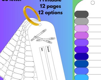 Printable Marker Swatch Cards, Color Swatch Charts, Color Swatch Card Template, 12 Pages Marker & Paint Swatch Chart, DIY Blank Palette