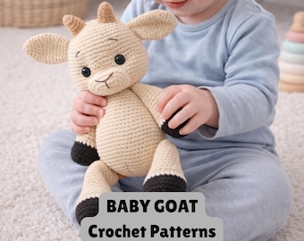 Haakpatronen babygeit, amigurumi boerderijgeit, DIY-haakwerk pluche schema, amigurumi-speelgoed van pluche geit, amigurumi-patronen kleine geit