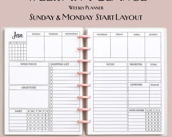 Week at a Glance, Weekly Planner Printable, Classic Happy Planner Insert (PDF + Canva)