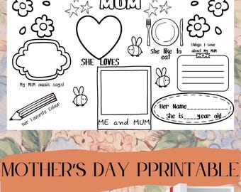 Mother's Day Printable: All About My Mama Coloring Page, All About My Mum Kid's Activity Page (PDF)