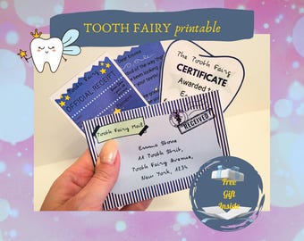 Tooth Fairy Mini Printable Set: Navy Blue Letter, Receipt, Certificate (Instant Download)