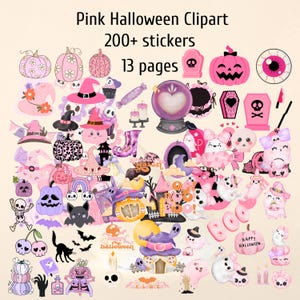 200+ Halloween-clipartstickers, schattige Halloween-stickers, herfst PNG, SVG, pdf-bundel, griezelige leuke stickers, Ghost Halloween-clipartbundel