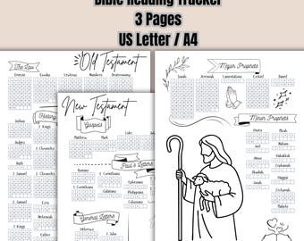 Old/New Testament Bible Reading Tracker, Printable Bible Tracker, Bible Reading Checklist, Bible Reading Plan, Christian Reading Planner
