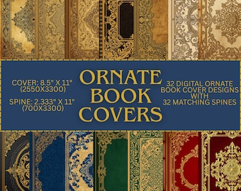 Printable Ornate Book Covers with Spines: Gilded Designs (PNG & SVG Digital Download)