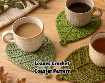 Leaves Crochet Coaster Pattern, Crochet Coaster in the Form of a Leaf, Mug Rug PDF Pattern, Do It Yourself Crochet Coaster, Coaster Pattern