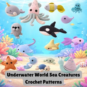 16 Underwater World Sea Creatures Crochet Patterns, Sea Creatures Amigurumi Bundle, Fish Amigurumi Ocean Friends, Ocean Animals Patterns